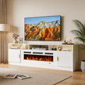 OneBlis 70" Fireplace TV Stand with Power Outlet, Electric Fireplace Entertainment Center with Storage Cabinets, Fits TVs up to 80", TV Console with LED Lights for Living Room, Office, White-White