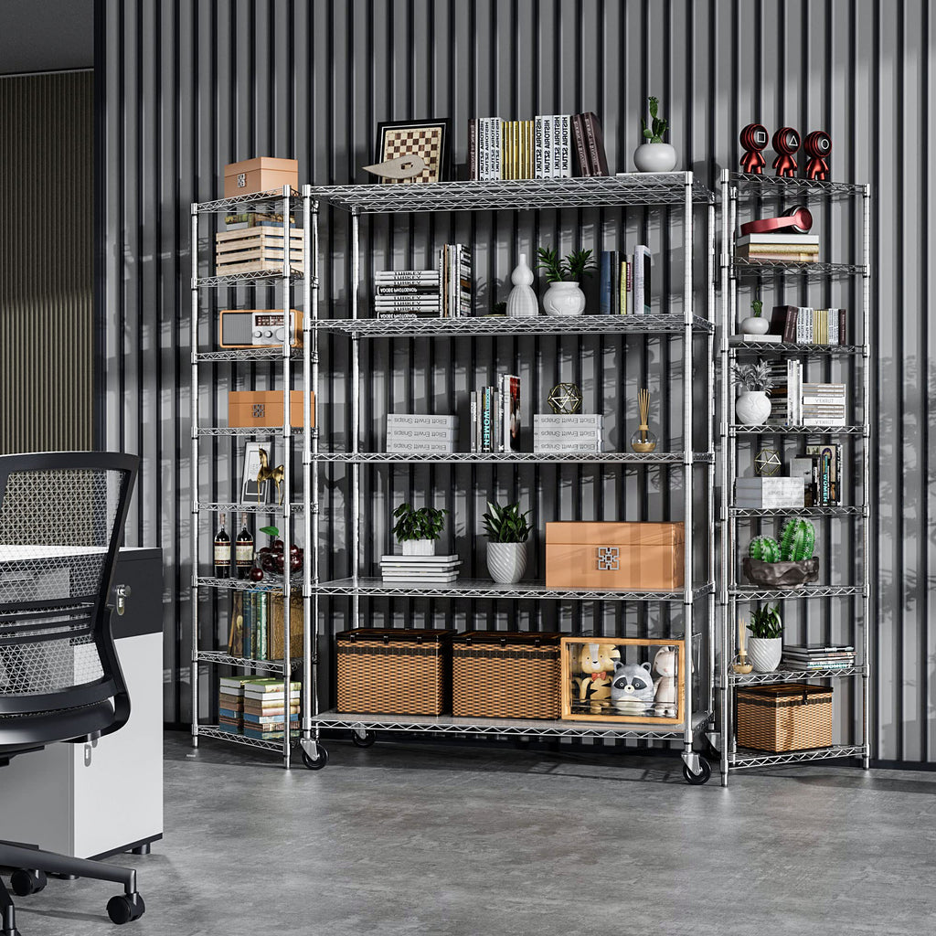 5 Tier 6000lbs Capacity NSF Metal Shelf Wire Shelving Unit, Heavy Duty Adjustable Storage Rack with Wheels & Shelf Liners for Commercial Grade Utility Steel Storage Rack, Chrome - 82"H x 48"L x 24"D
