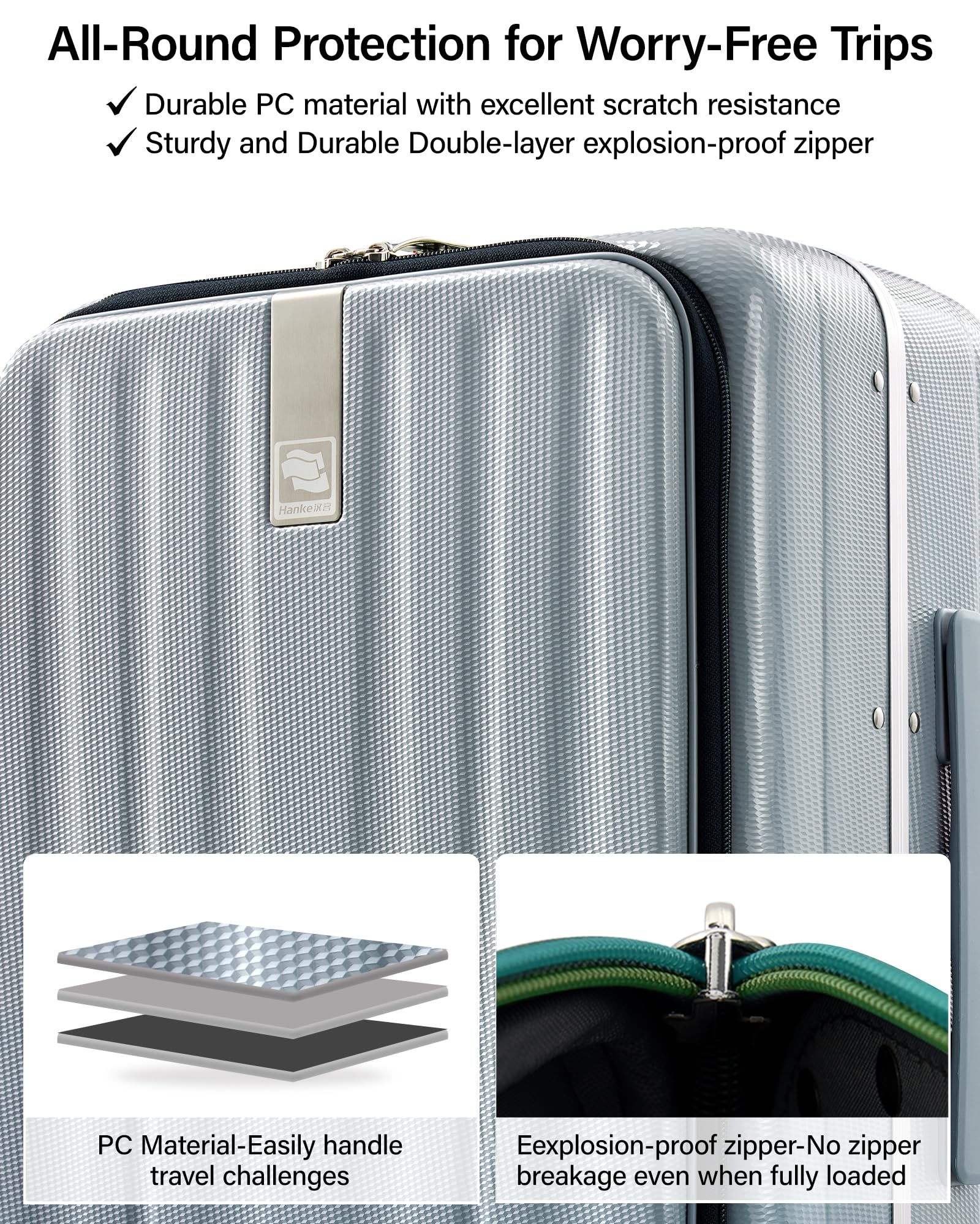 Hanke 26 Inch Large Checked Luggage PC Hard Shell Luggage Top Opening Travel Luggage Suitcases with Wheels for Woman Men.(Grey)