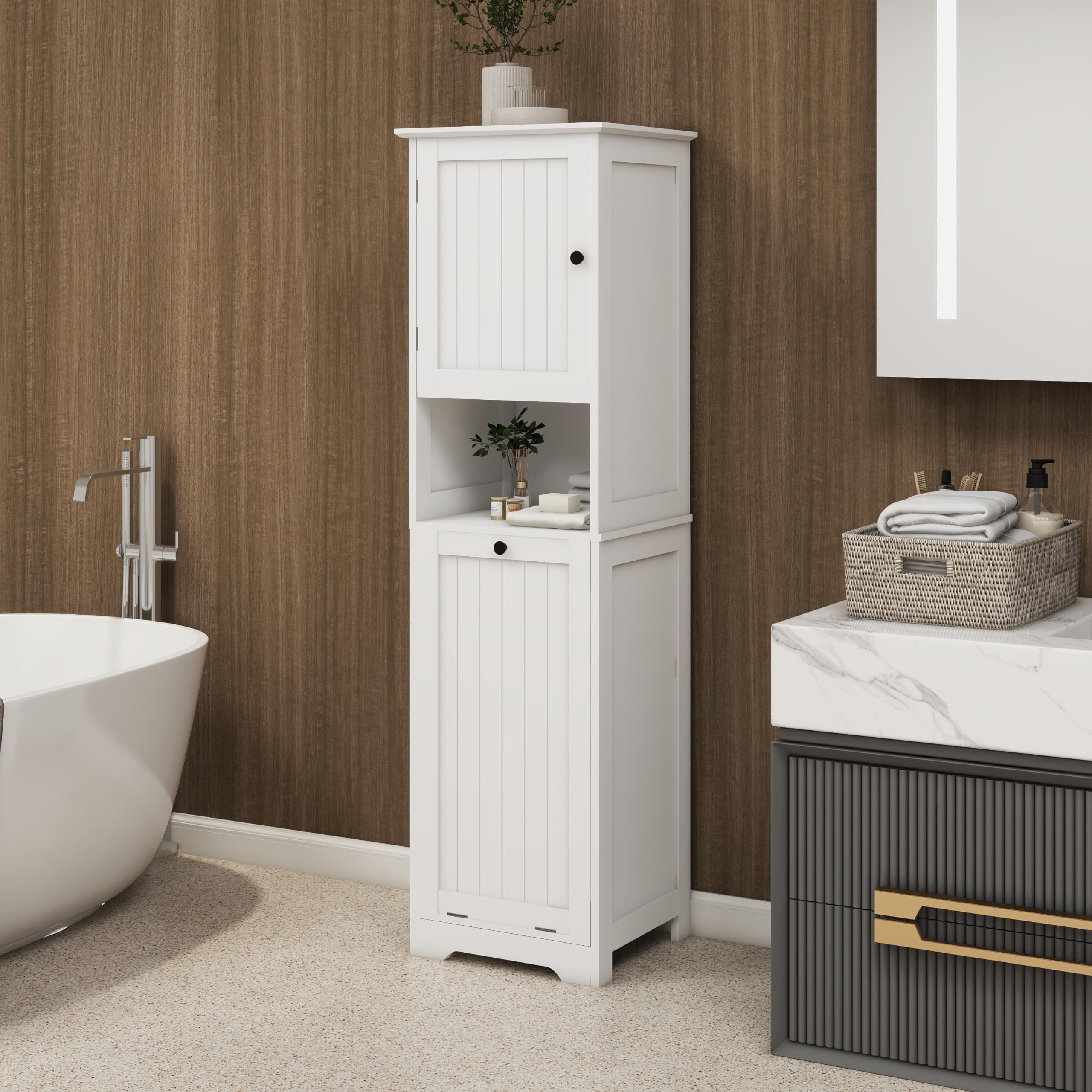 One Compartment One Door Tilt Out Laundry Sorter Cabinet White