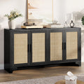 Garvee Natural Rattan Storage Cabinet with Shelves, 4-Door Sideboard Buffet Cabinet, Boho TV Stand Console Table for Living Room, Entryway, Dinning Room