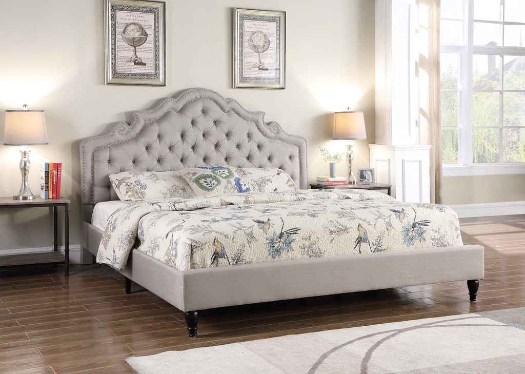 HomeLife Premiere Classics 51" Tall Platform Bed with Cloth Headboard and Slats - King (Light Grey Linen)