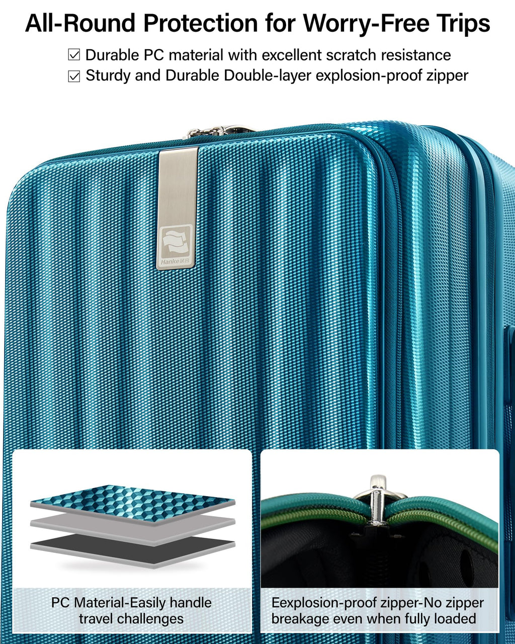Hanke 26 Inch Expandable Luggage Top Opening Checked Bag Luggage Hard Shell Suitcases with Wheels Lightweight Travel Luggage Heavy Duty Luggage Suitcase with Lock for Woman Men-Caribbean Blue