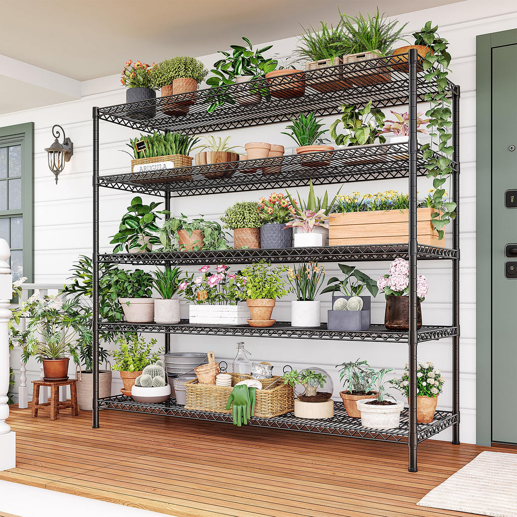 REIBII 55.5" W Storage Shelves 3200LBS Wire Shelving Unit 5 Tier Metal Shelving Garage Shelving 2PCS Heavy Duty Metal Shelves for Storage Rack Commercial Adjustable Pantry Shelf