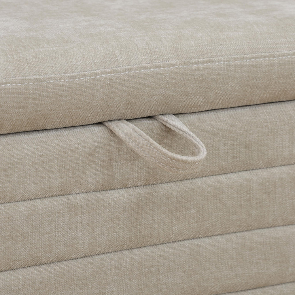 UOCFYK Storage Ottoman Bench 44 Inch Sackcloth Fabric Upholstered Storage Bench for Bedroom End of Bed Large Oval Storage Ottoman for Living Room Entryway, Aesthetic (Light Tan)