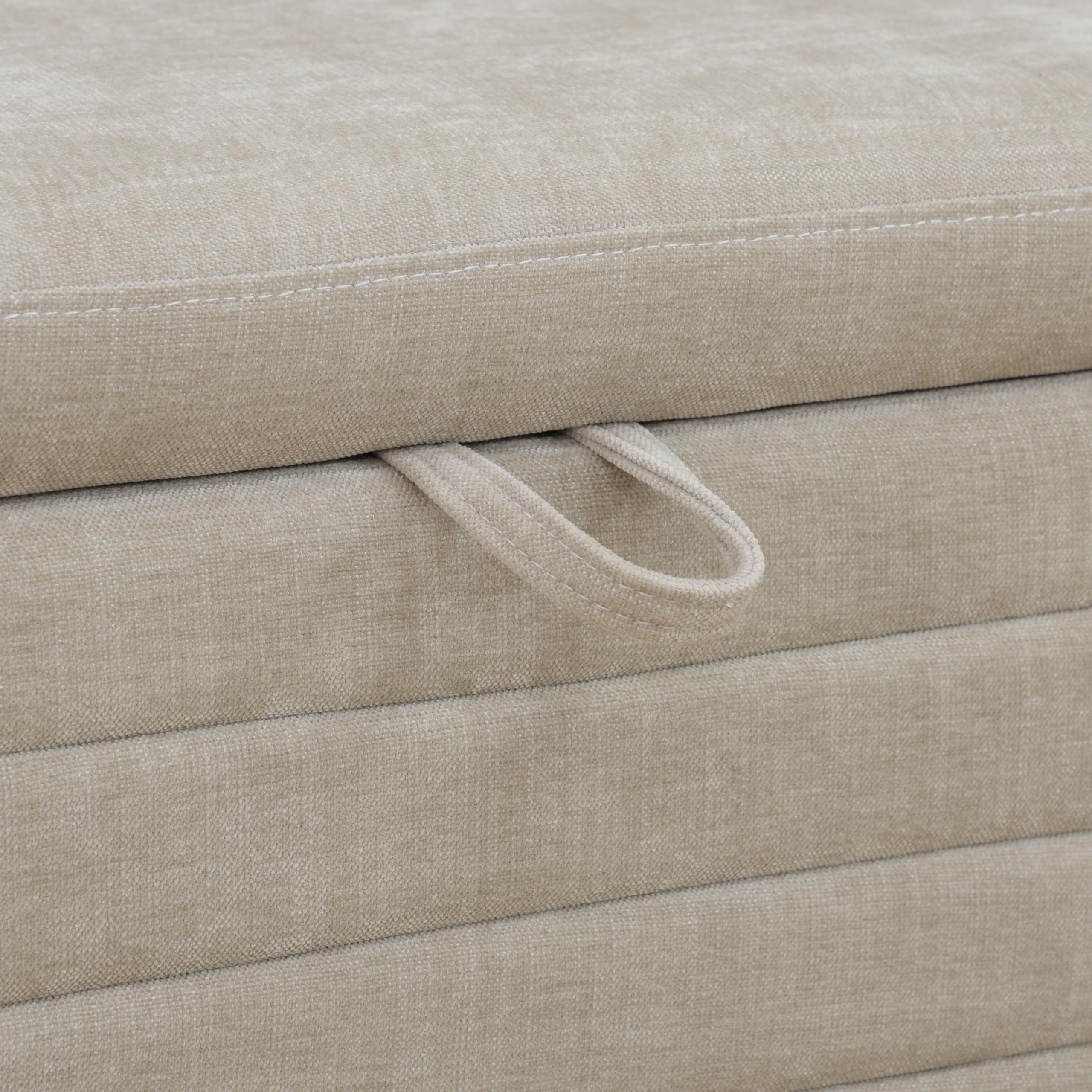 UOCFYK Storage Ottoman Bench 44 Inch Sackcloth Fabric Upholstered Storage Bench for Bedroom End of Bed Large Oval Storage Ottoman for Living Room Entryway, Aesthetic (Light Tan)
