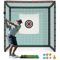 Shopsource Golf Cage with Steel Freame, 10x10x10ft Golf Hitting Net Cage with Rubber Hose, Noise Reduction for Backyard Indoor Outdoor Lawn Practice(Includes 1 Hitting Mat 6 PU Balls 1 Tee)