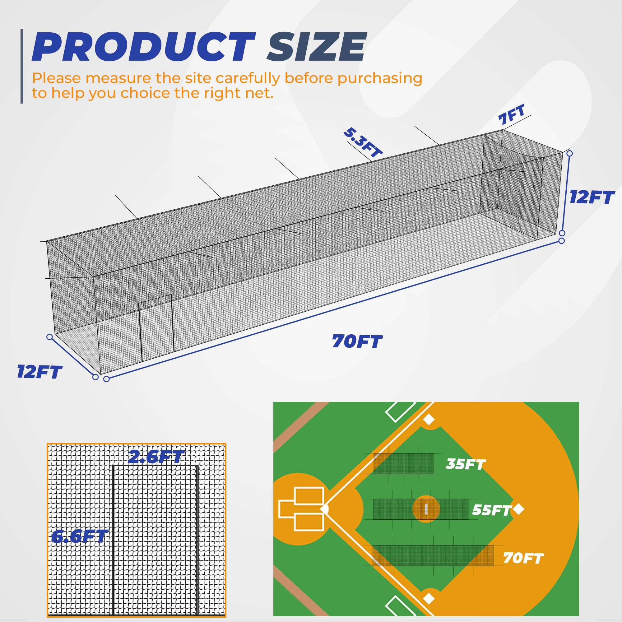 Sturdum Batting Cage Net,70x12x12Ft Baseball & Softball Hitting cage Netting, 2-in-1 Baseball Cage Net System with Movable Inner Net for Solo or Team Training, for Backyard Field Outdoor Indoor