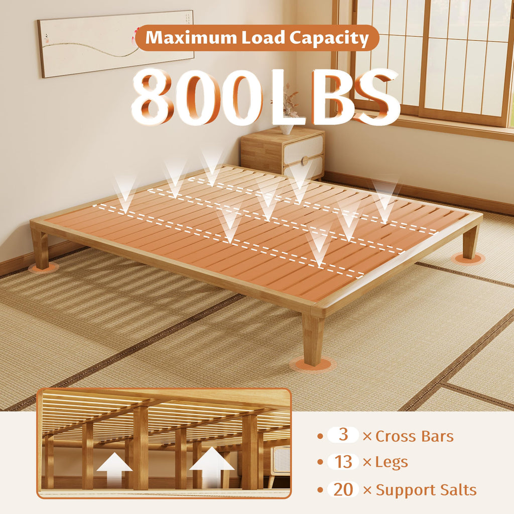 IOTXY California-King Platform Bed Frame - 12 Inch Solid Wood Mattress Foundation Base with Heavy-Duty Support Slats & Legs, Rubberwood California King Size Bedframe