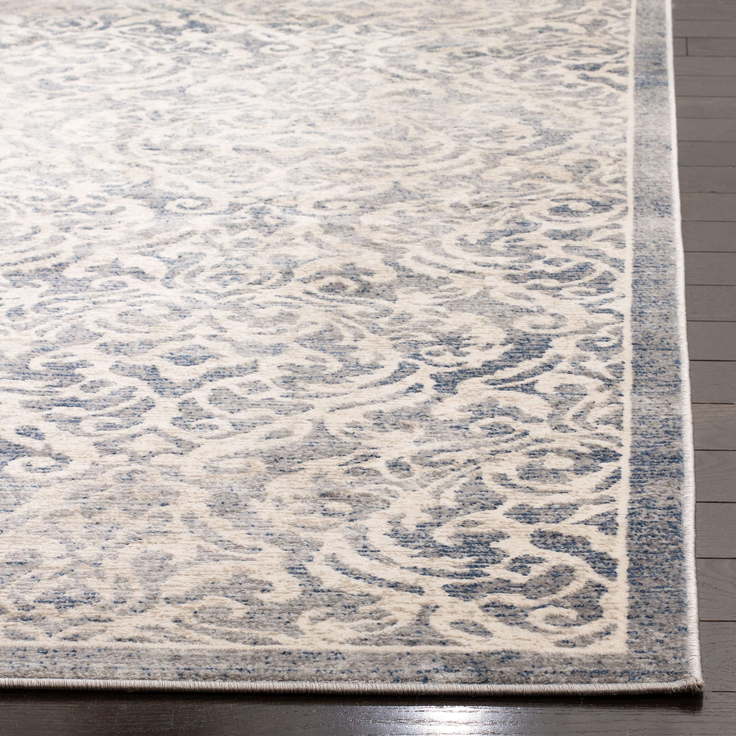 SAFAVIEH Brentwood Collection Area Rug - 10' x 13', Light Grey & Blue, Damask Design, Non-Shedding & Easy Care, Ideal for High Traffic Areas in Living Room, Bedroom (BNT810G)