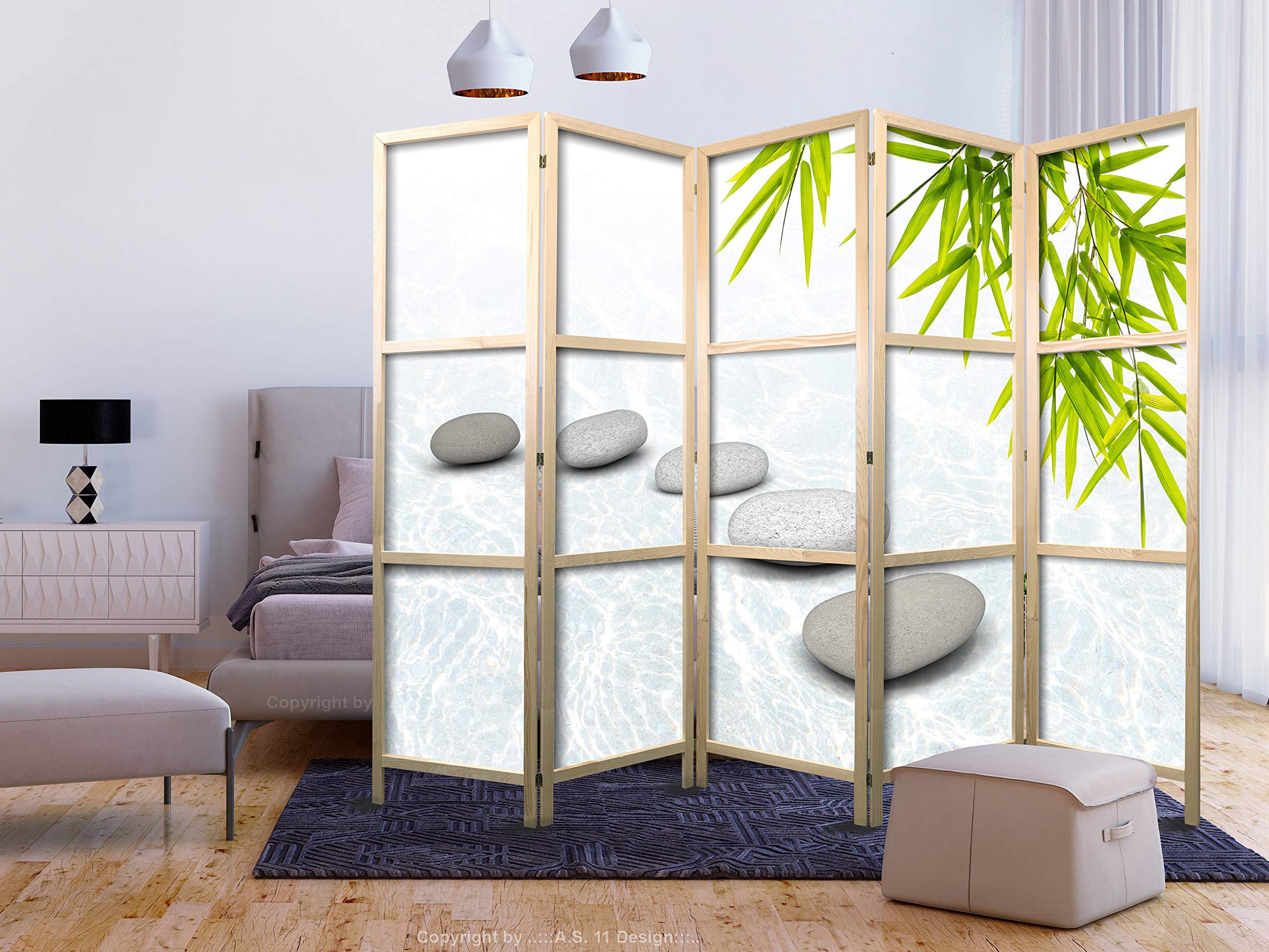 artgeist Japanese Room Divider XXL Spa Zen Oriental 90 x 67 in - 5 Panel Folding Screen Japan Design Home Decoration Art Deco p-C-0016-z-c