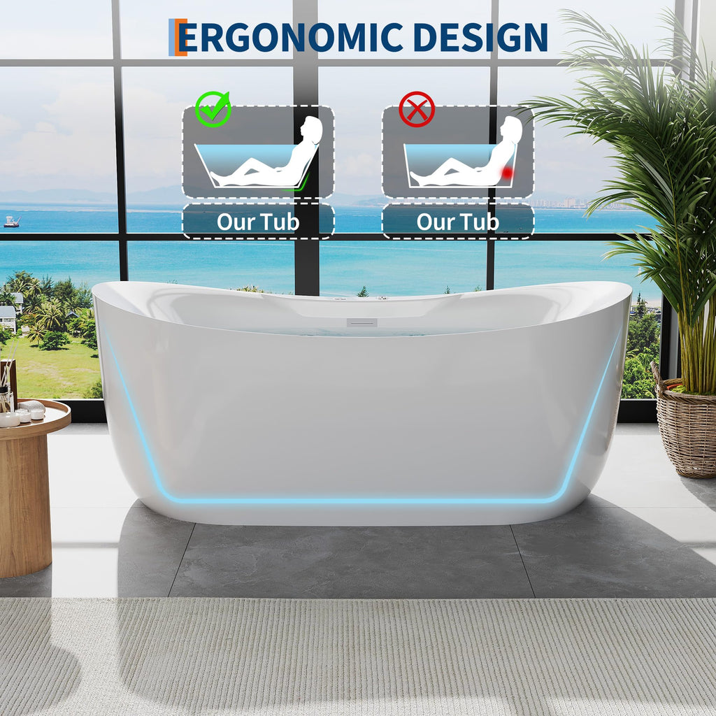 Luxury 71" Heated Whirlpool Bathtub, Smart Digital Control Acrylic Tub with Dual Air & Water Jets, Auto-Temp Heating System, Freestanding Rectangular Soaker with Complete Pump Kit, White