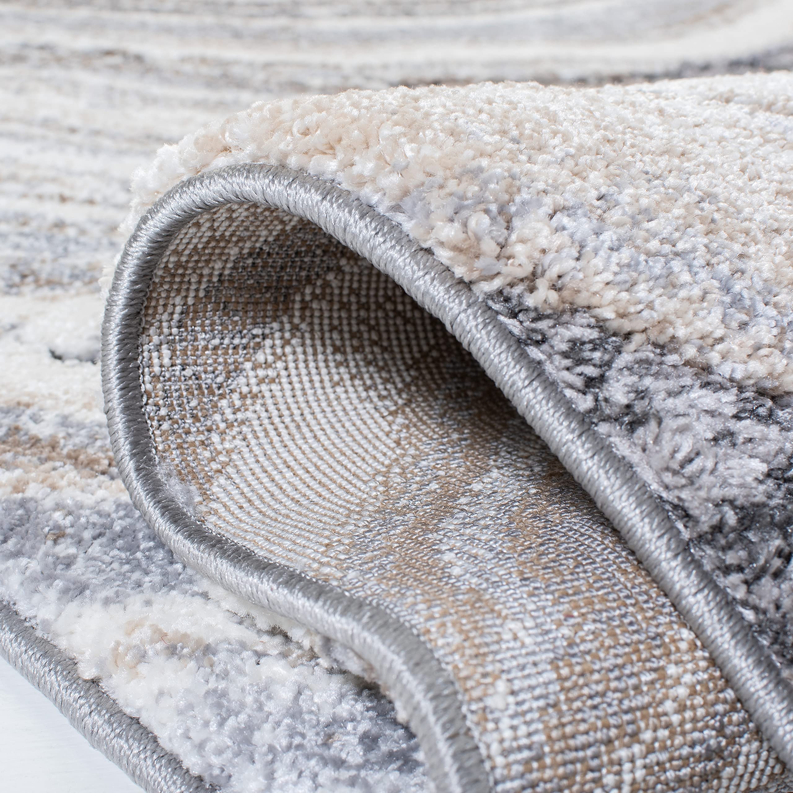 SAFAVIEH Cyrus Shag Collection Area Rug - 9' x 12', Ivory & Grey, Modern Abstract Design, Non-Shedding & Easy Care, 0.8-inch Thick Ideal for High Traffic Areas in Living Room, Bedroom (CYR124A)