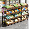 Tribesigns 4-Tier Retail Display Rack Set of 6, Heavy-Duty Commercial Display Stand for Candy, Vegetables, Snacks, Industrial Storage Shelf with Hooks for Retail Store (6, Brown+Black)
