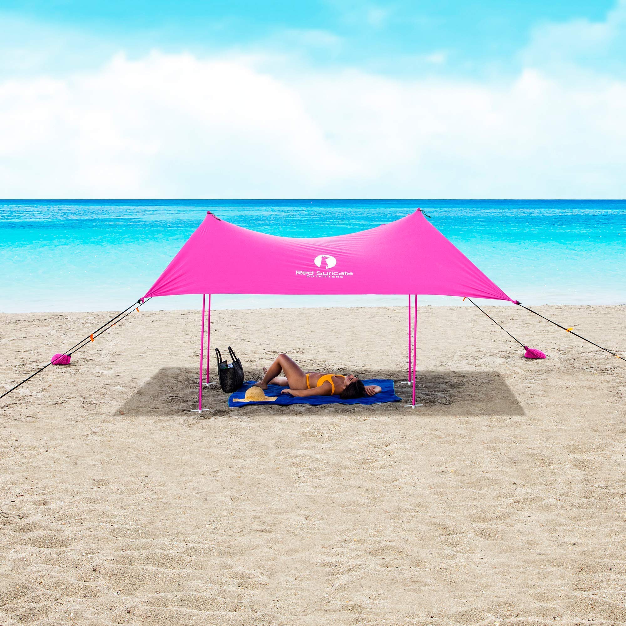 Red Suricata Family Beach Tent & Beach Canopy & 2 Beverage Holders Bundle - UPF50 UV Sun Shade Shelter (Large, Pink)