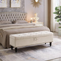 GDFStudio 59" Mid-Century Modern Rectangle Storage Ottoman Bench, Button Tufted Lift-Top Linen Ottoman Foot Rest with Solid Legs and Nailhead Trim, Upholstered Oversized Pouf for Living Room, Beige