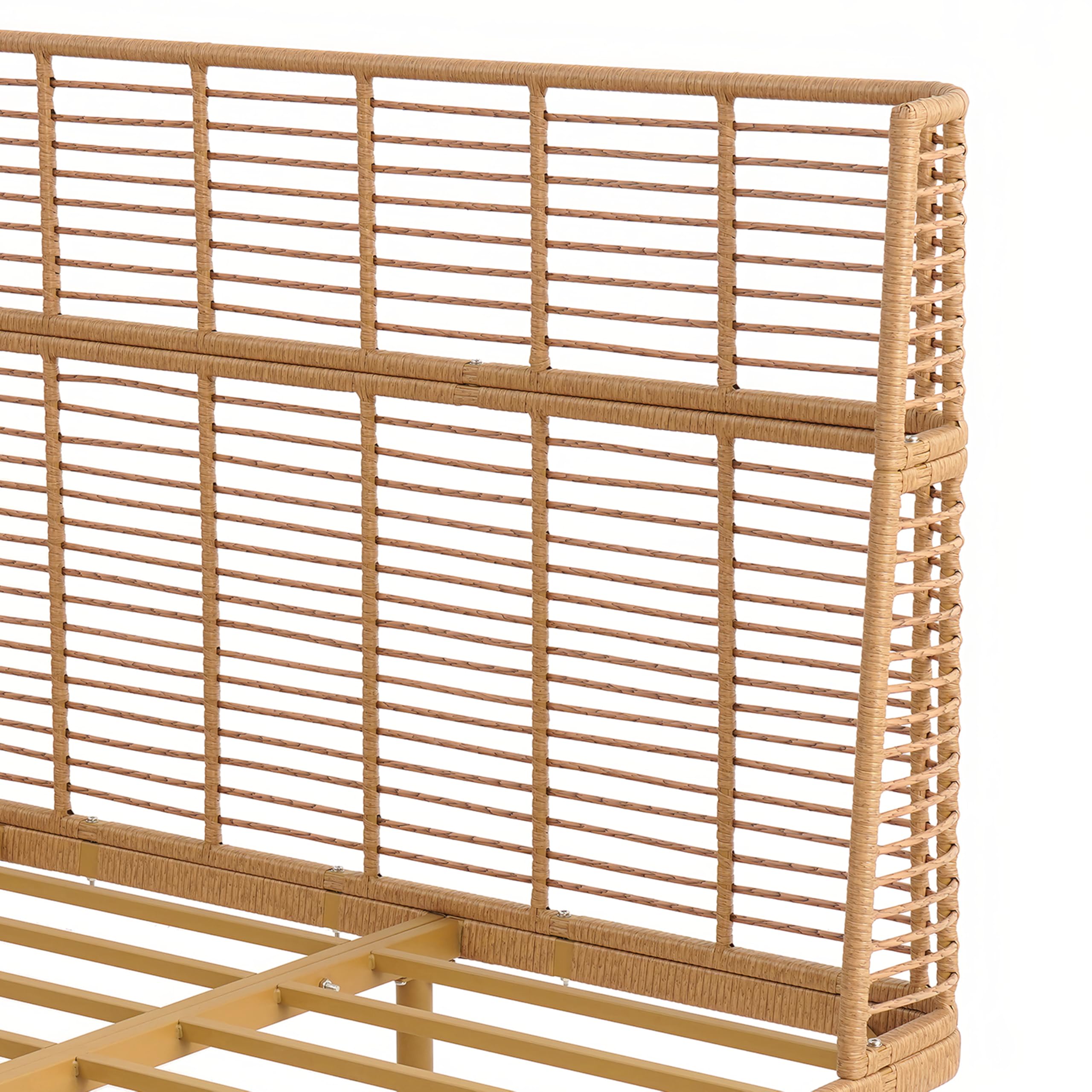 Christopher Knight Home Lamar Boho Rattan King Bed Frame and Headboard, Farmhouse PE Wicker King Size Bed Frame, Metal King Platform Bed Frame, No Box Spring Needed, Easy Assembly, Natural Finish