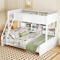 DNYN Twin XL Over Queen Bunk Bed with Storage for Kids/Adults,Solid Wood Bedframe w/Cabinets & USB Ports Design,Perfect for Bedroom, Guest Room, White