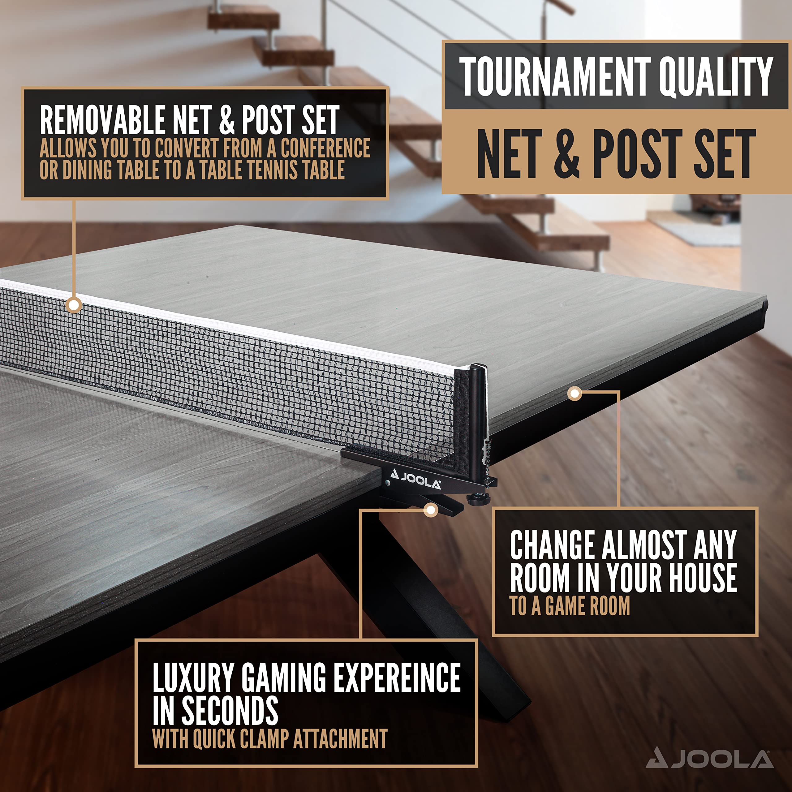 JOOLA Brighton Indoor Table Tennis Table - Ping Pong Table, Conference Table, Dining Table Combo - Game Table for Indoor Games, Regulation Size Ping Pong Table with Ping Pong Net, Seats 10-12