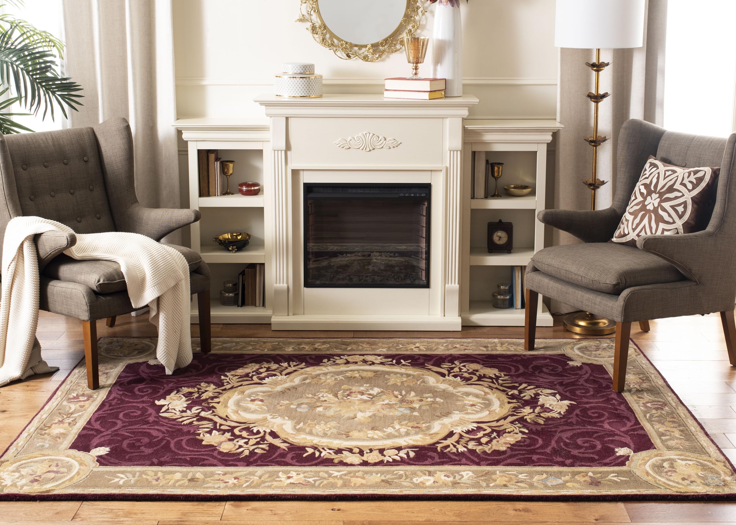 SAFAVIEH Empire Collection 5' x 8' Dark Red / Dark Beige EM414A Handmade Traditional European Premium Wool Area Rug