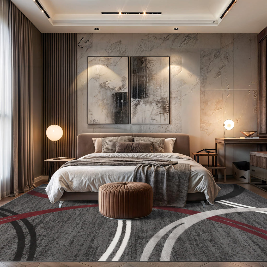Rugshop Modern Wavy Circles Design Non-Shedding Area Rug, Carpet for Living Room, Dining Room, or Office,Grand Room,Open Spaces Red, 10' x 14'