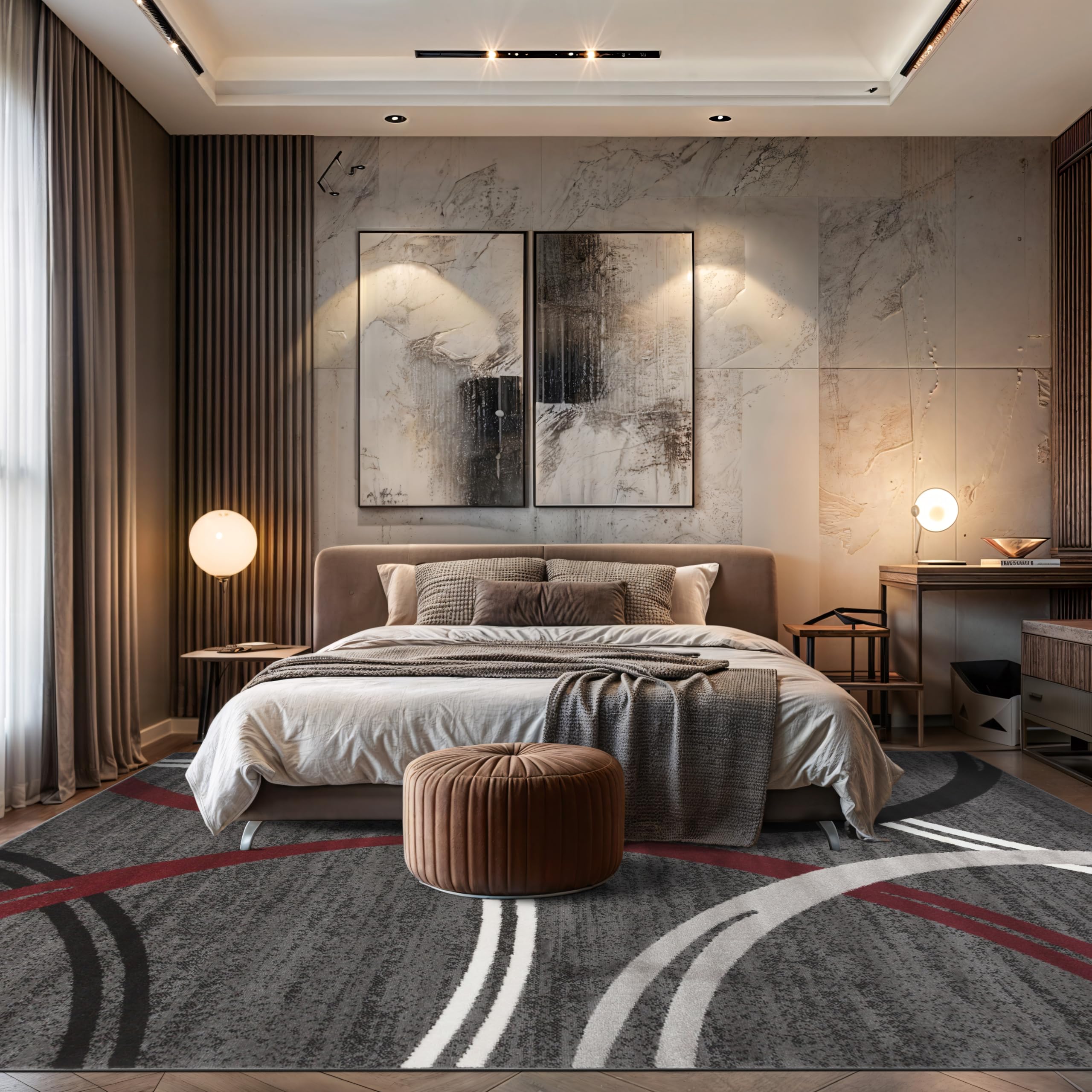 Rugshop Modern Wavy Circles Design Non-Shedding Area Rug, Carpet for Living Room, Dining Room, or Office,Grand Room,Open Spaces Red, 10' x 14'