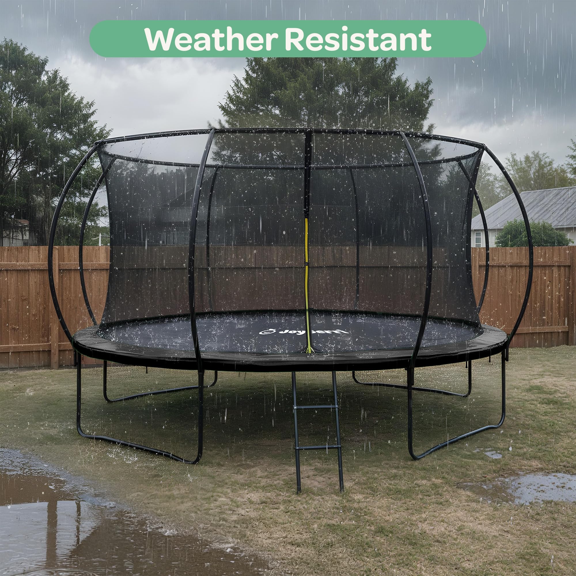 JoyBerri Trampoline Outdoor - Upsurge ASTM Certified Safe 8Ft 10Ft 12Ft 14Ft 15Ft 16Ft Recreational Trampoline for Kids and Adults. Anti-Rust Coating with Enclosure Net, Ladder, Sprinkler & LED Lights