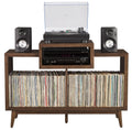 Crosley Furniture Nashville Mid Century Modern Console Record Player Stand, Stores Up to 220 Vinyl Records, Medium, Brown