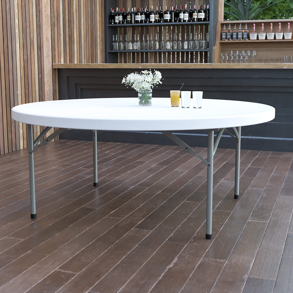 Flash Furniture Elon 6' Round All-Occasion Plastic Folding Event Table, Foldable Portable Banquet Table for Indoor/Outdoor Events, White