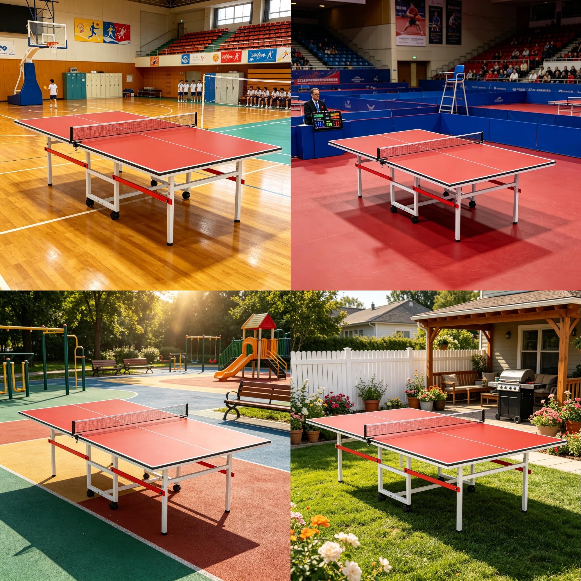 8FT Table Tennis Table with Net, Indoor/Outdoor Professional Ping Pong Table for Kids Adults, Folding Ping Pong Table, Complete Set with Paddles and Balls, School Playground Game Table (Red)