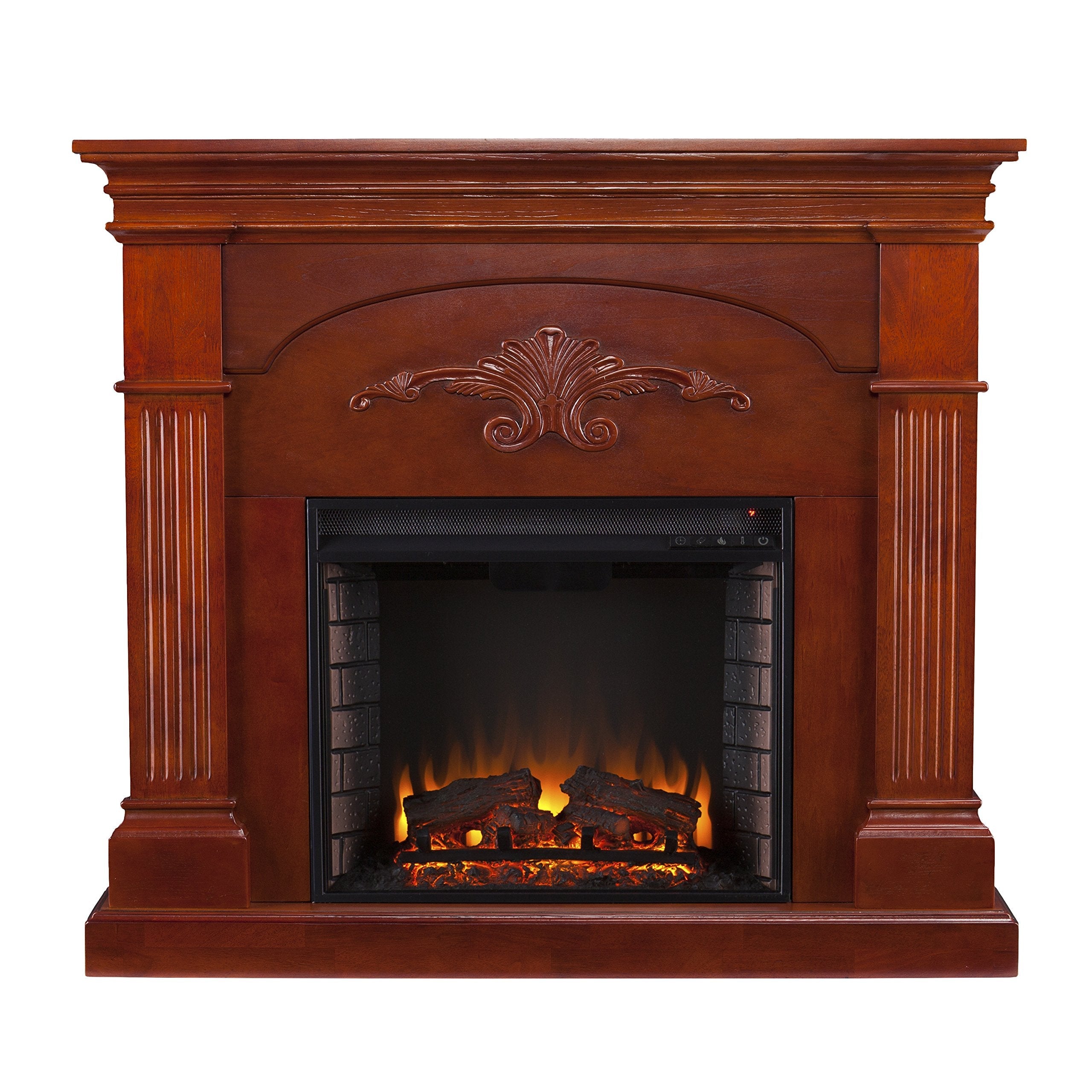 SEI Furniture - Sicilian Harvest Electric Fireplace - Mahogany - Transitional Design, Brown Glass and Wood - Ideal for Living Room, Bedroom (FE9277)