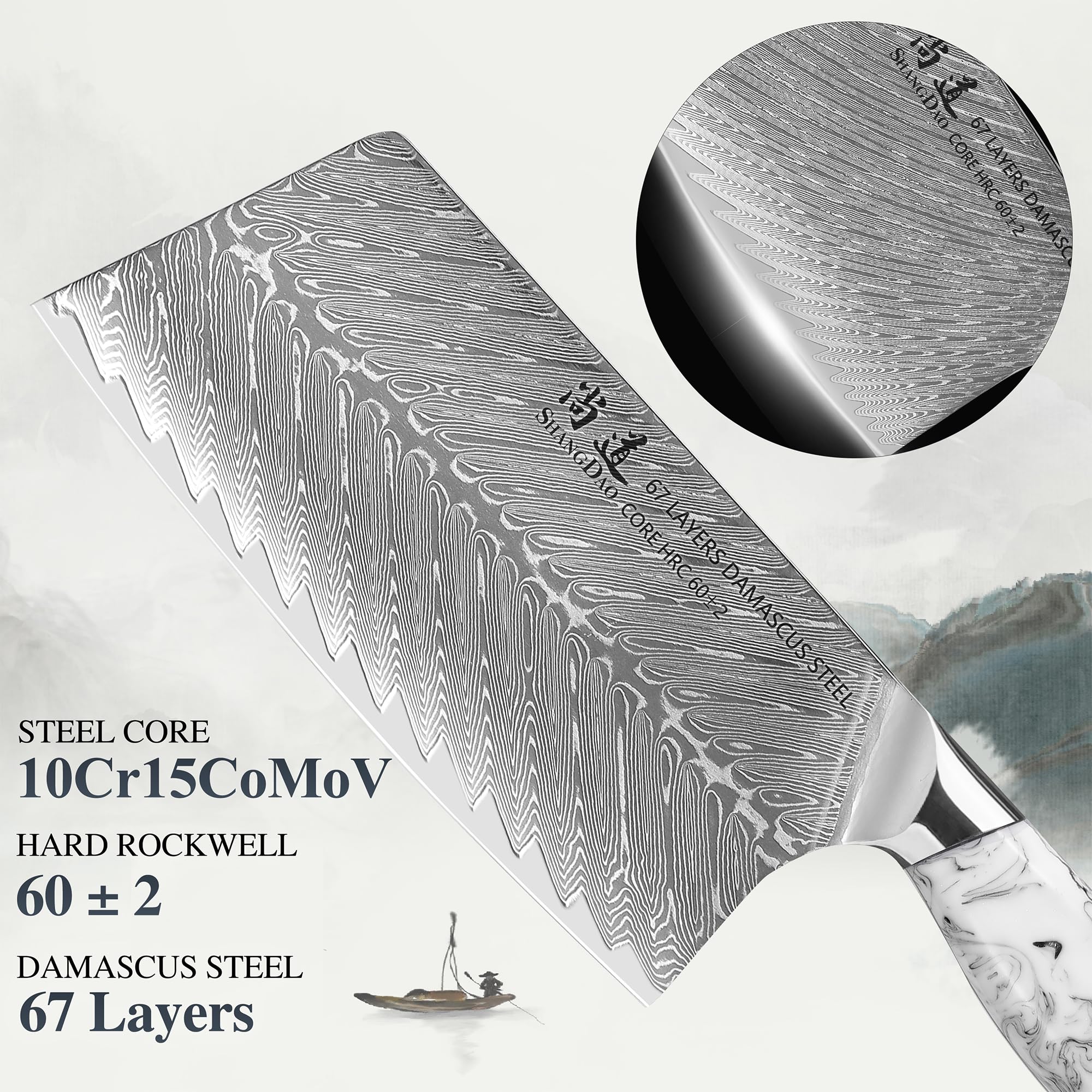 SHANGDAO Damascus Kitchen Knife Set with Magnetic Knife Block, 5 PCS Razor Sharp Kitchen Knives Made of Japanese Damascus Steelwith Block, Well-Balanced Damascus Chef Knife set