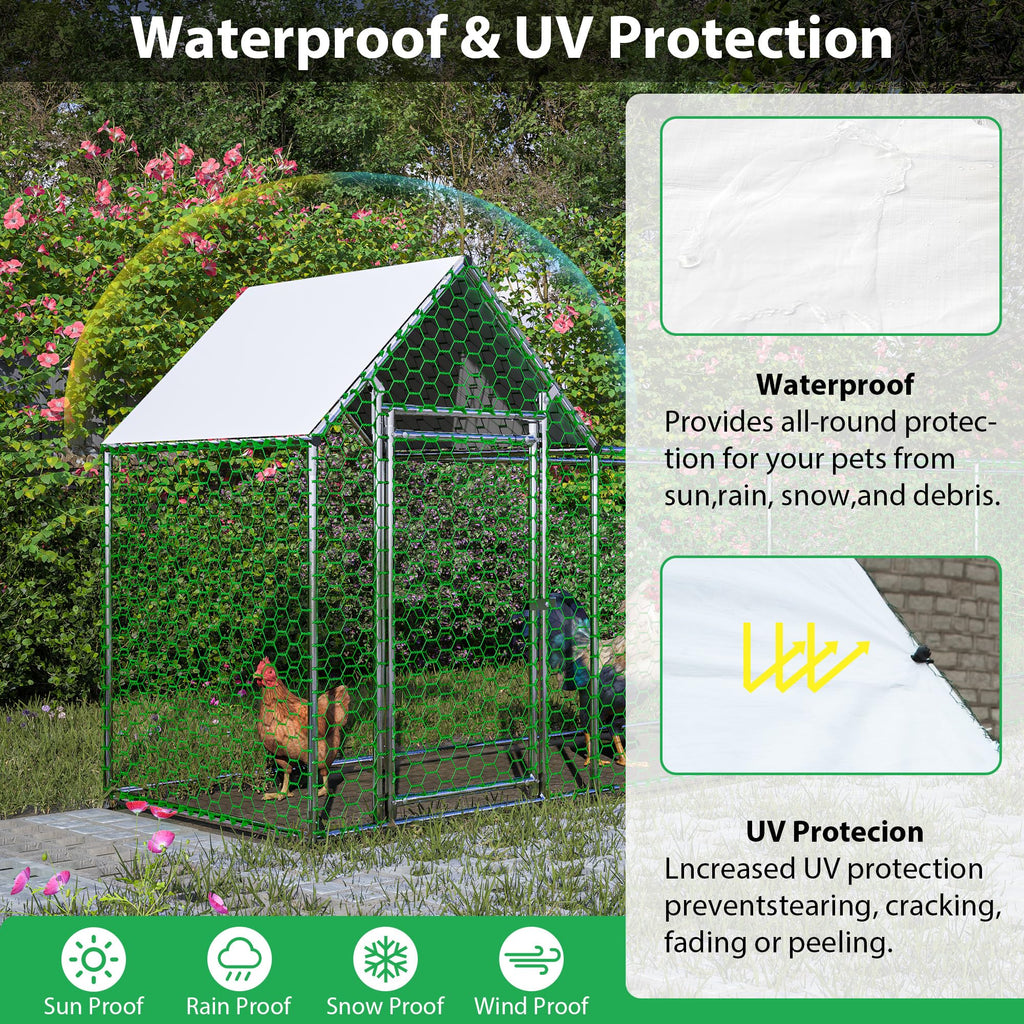 KEIKI Large Metal Chicken Coop, Metal Chicken Run with Waterproof Cover, Farm Poultry Run Hutch Hen House, Outdoor Walk-in Chicken Pen for Poultry Duck Rabbit, 16.33ft x 3.52ft x 4.97ft