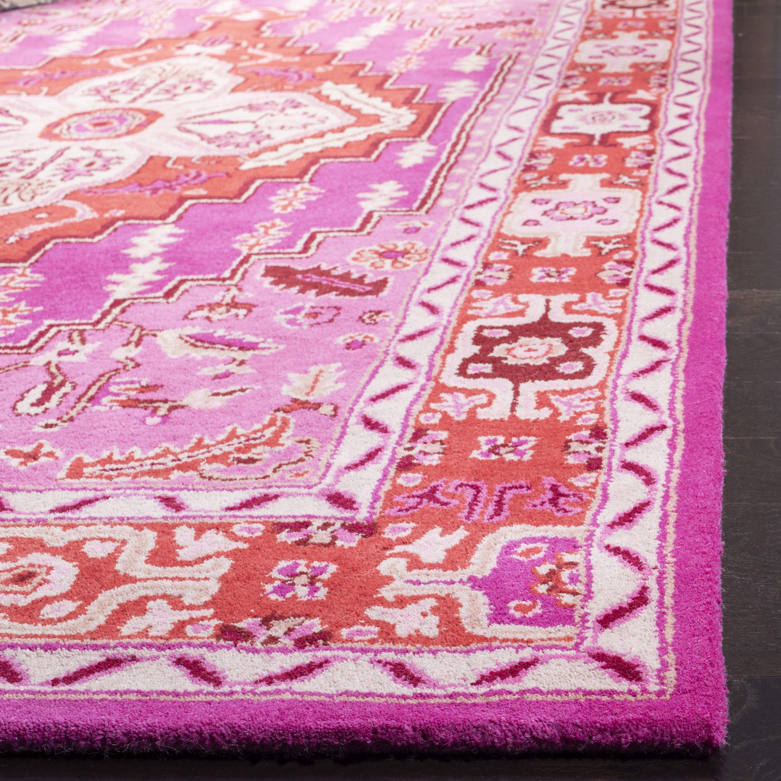 SAFAVIEH Bellagio Collection Area Rug - 9' x 12', Red & Pink, Handmade Medallion Wool, Ideal for High Traffic Areas in Living Room, Bedroom (BLG545B)
