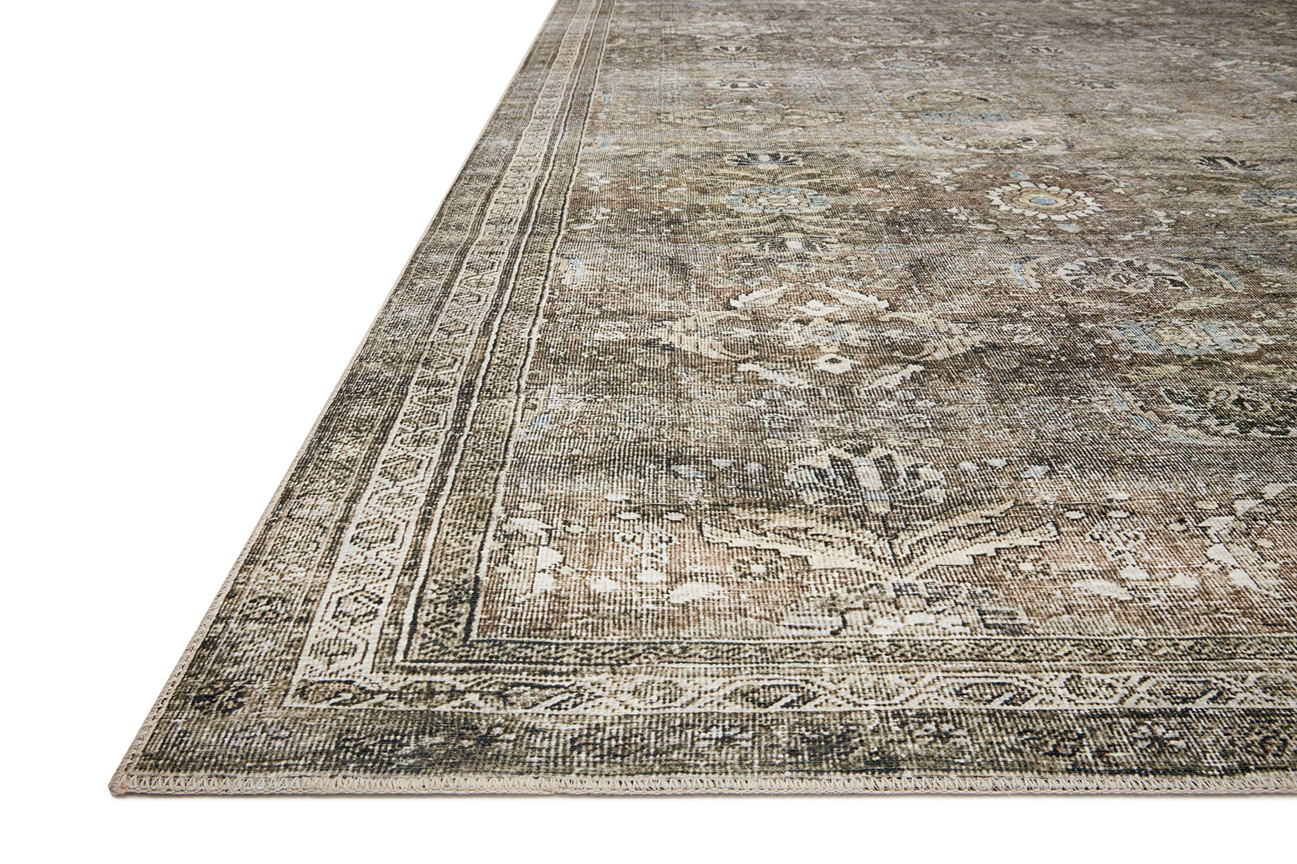 Loloi Layla Collection LAY-13 Antique/Moss 9'-0" x 12'-0" .13" Thick Area Rug, Soft, Durable, Vintage Inspired, Distressed, Low Pile, Non-Shedding, Easy Clean, Printed, Living Room Rug