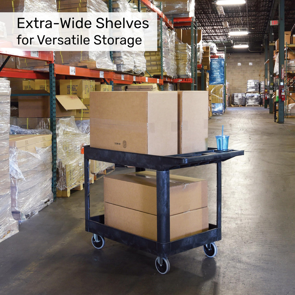 Tubstr Extra Large Two-Shelf Utility Cart with Wheels (2-Pack) | 500 lb. Capacity Rolling Utility & Tool Carts for Warehouses, Industrial Settings, Auto Garages, & More (Black, 45.5 x 24.5)