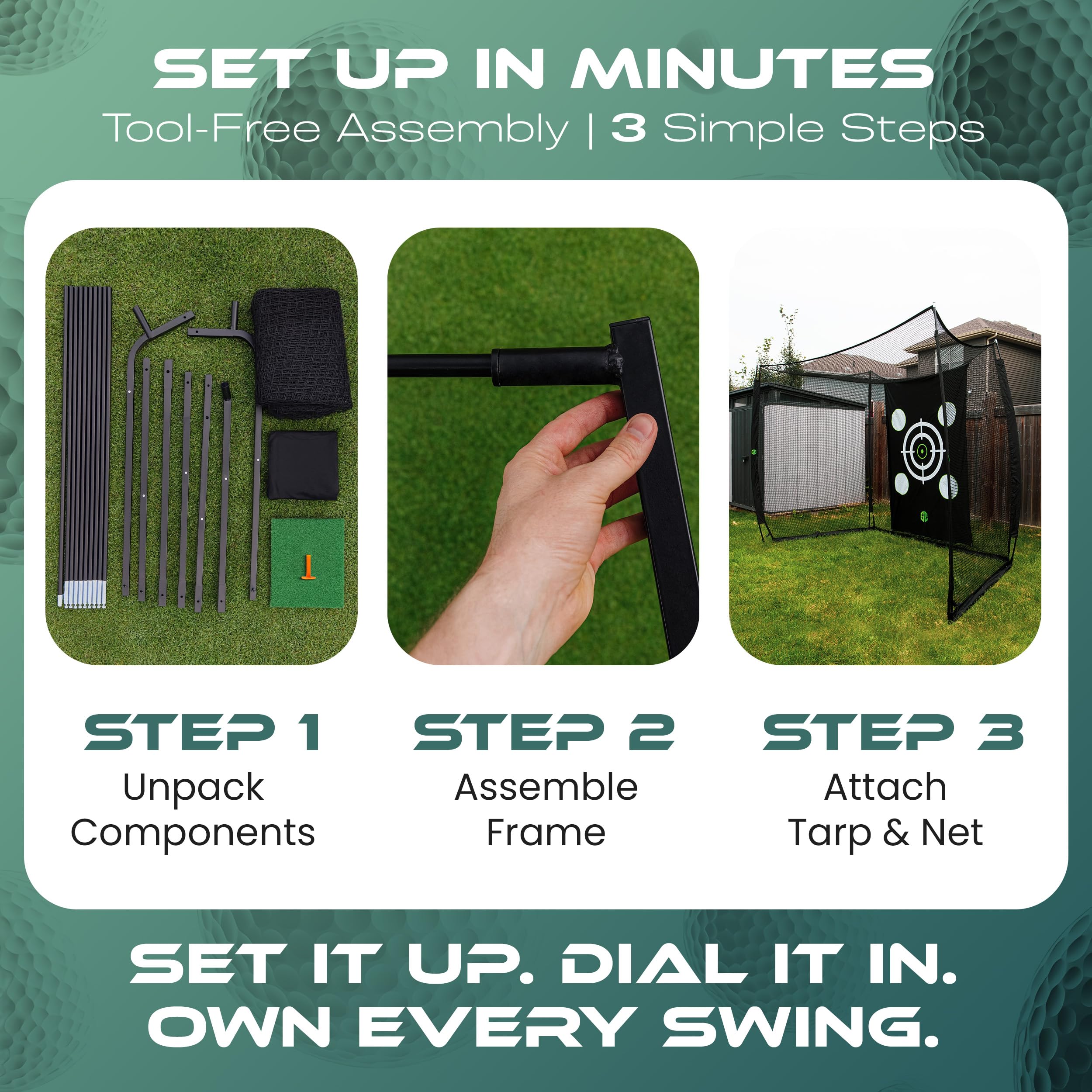 Heavy-Duty Golf Hitting Net 10x8x5.5 FT- Golf Practice Net with Silent Target Tarp, 4-Ply Net, Mat & Tee, Steel Tubes, Poles & Carry Bag - Golf Nets for Backyard, Indoor, Outdoor & Garage