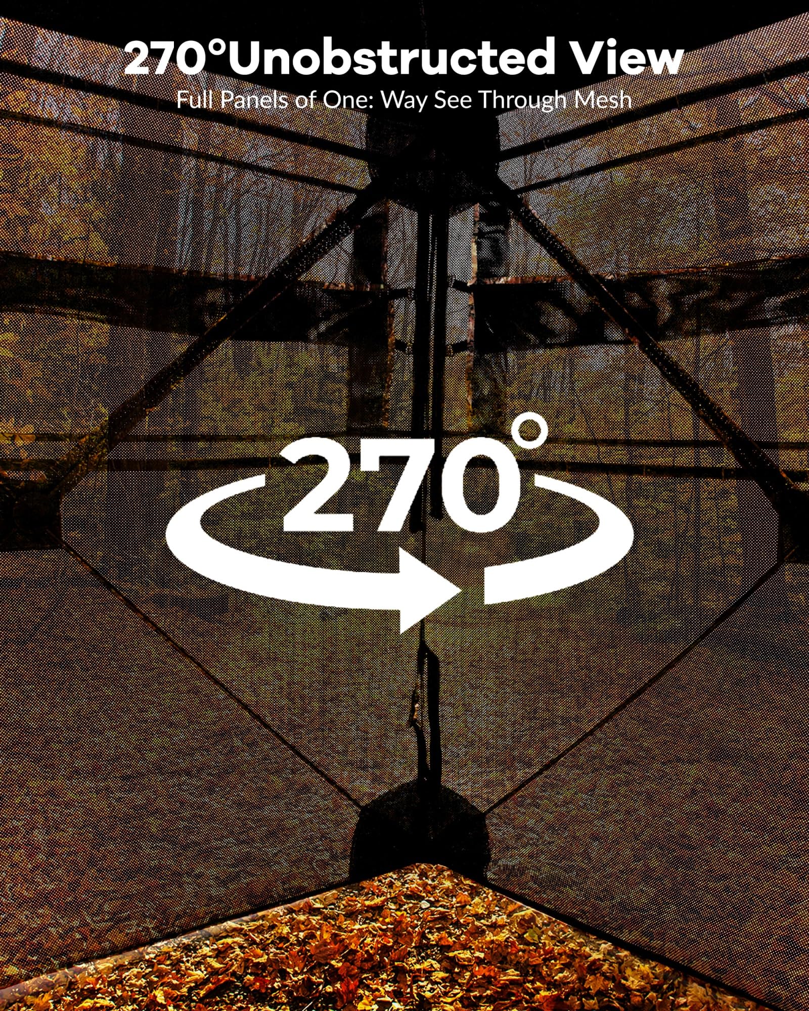 Hunting Blind 270 Degree See Through Ground Blind for Turkey Deer Hunting, 4-6 Person Camouflage Pop Up Hunting Blinds Ground Waterproof Portable Concealed Shelter with Silent Door and Carrying Bag