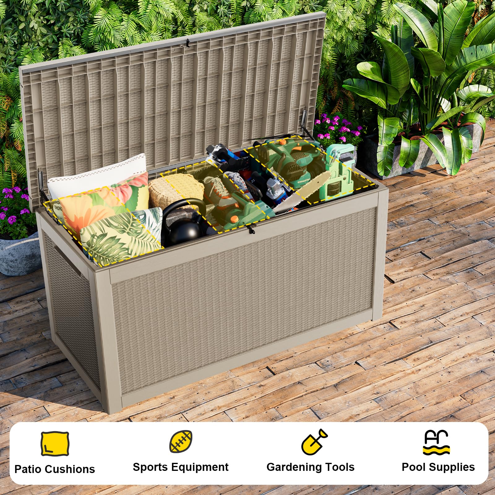 MAIUSCOLI Outdoor Waterproof Resin Storage Deck Box Lockable Outside Bench UV Resistant Bin Patio Porch Furniture Pool Float Garden Tool Cushion (Grey, 320 Gallon)