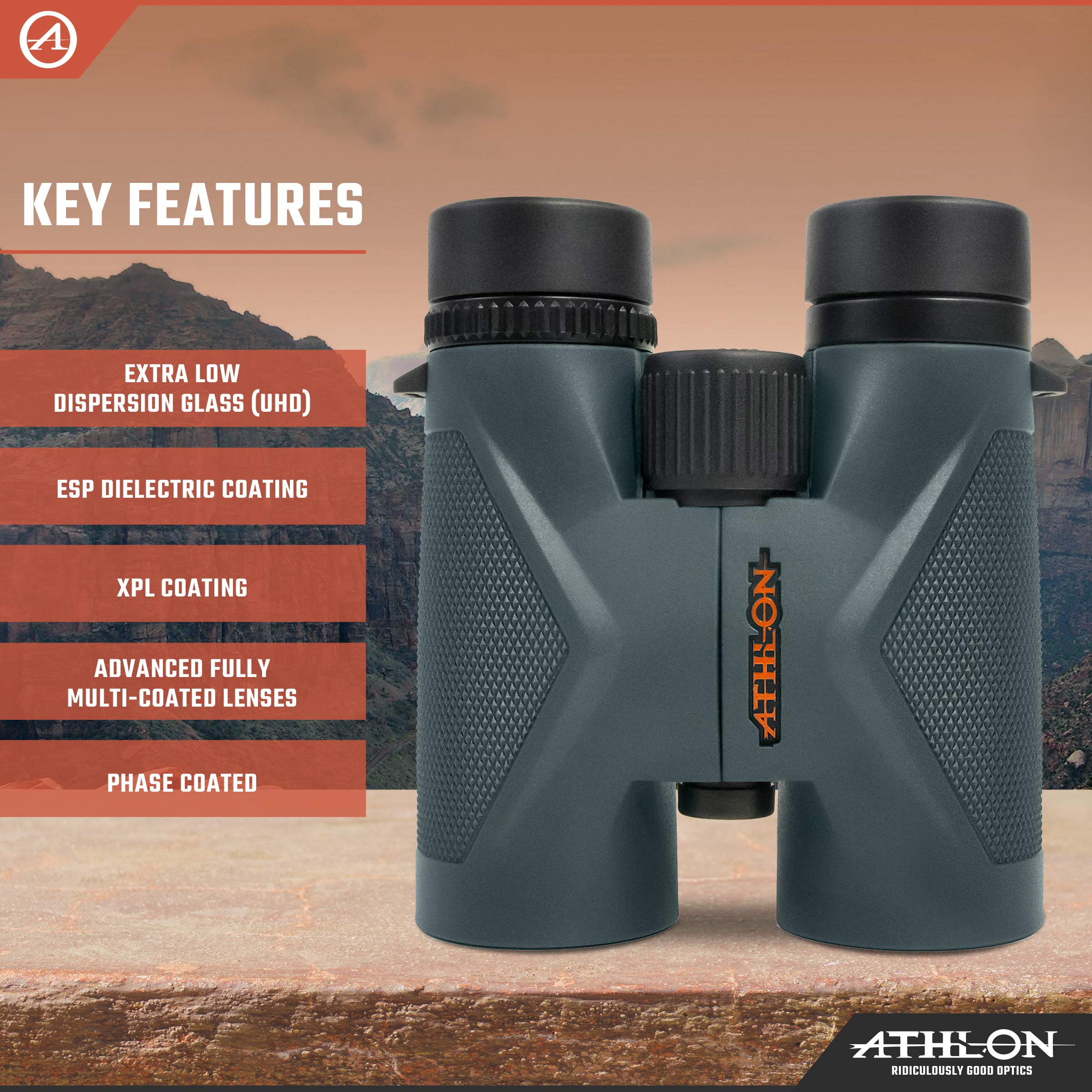 Athlon Optics 8x42 Midas UHD Gray Binoculars with ED Glass for Adults and Kids, High-Powered Binoculars for Hunting, Birdwatching, and More