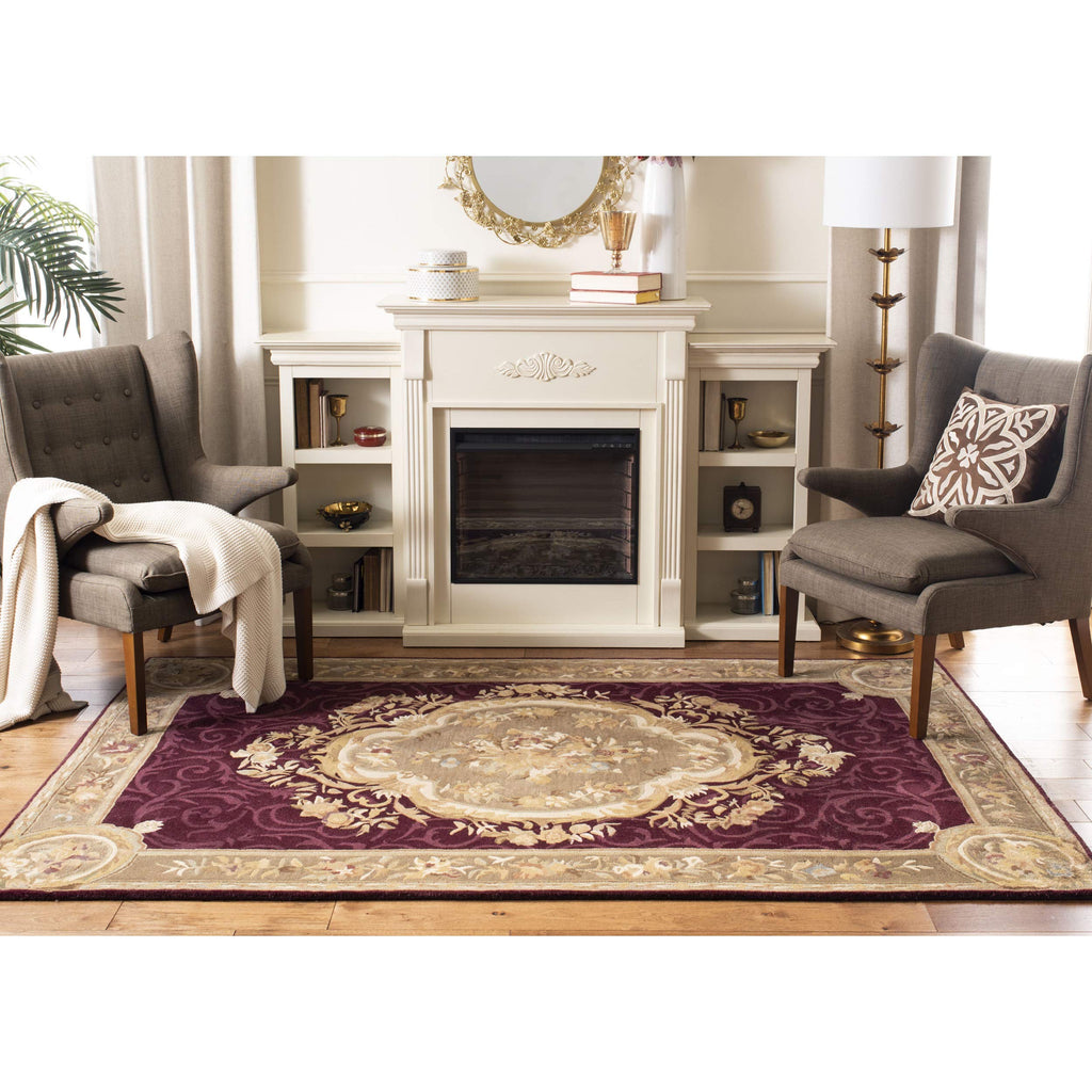 SAFAVIEH Empire Collection 5' x 8' Dark Red / Dark Beige EM414A Handmade Traditional European Premium Wool Area Rug