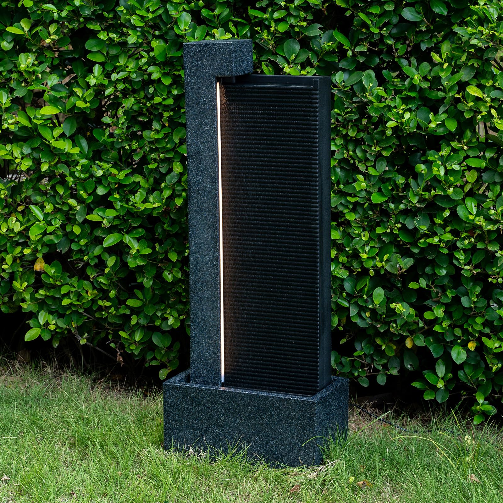 Puulye 39.76" H Outdoor Water Fountain Made with Eco-Friendly Recyclable Materials, Polyethylene Modern Waterfall Water Fountain Outdoor, Garden Decor with LED Light & Pump for Patio, Porch, Backyard