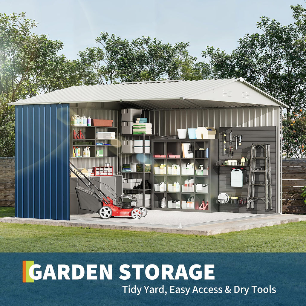 10 X 10 FT Outdoor Storage Shed,Metal Garden Sheds&Outdoor Storage, Lockable Gable Roof Garden Tool Shed, All-Weather Resistant Storage Unit for Bikes, Ladders, Patio Supplies & Garden Essentials