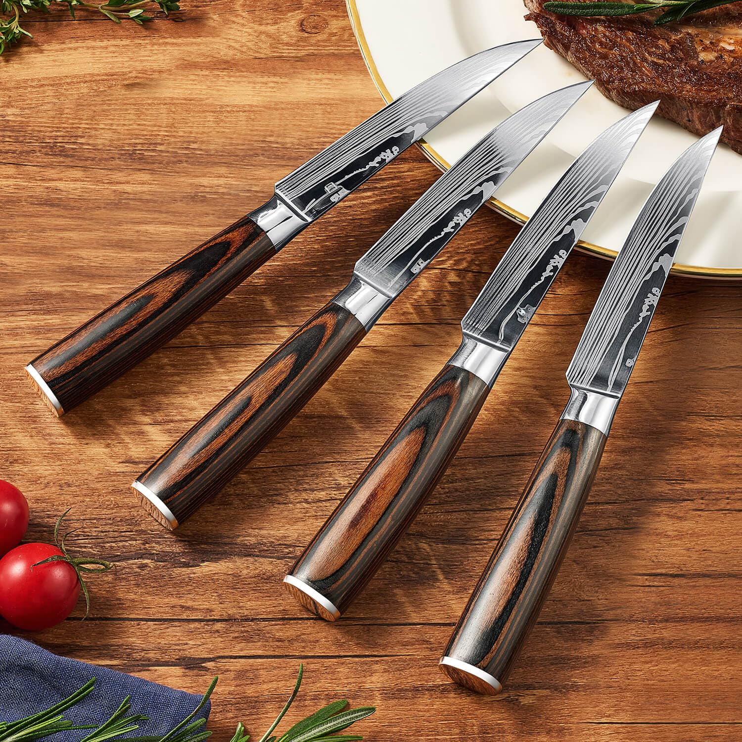 SENKEN 16-Piece Natural Acacia Wood Kitchen Knife Block Set - Japanese Chef's Knife Set with Laser Damascus Pattern, Includes Steak Knives, Kitchen Shears, Santoku, Cleaver & More (Wooden Handles)