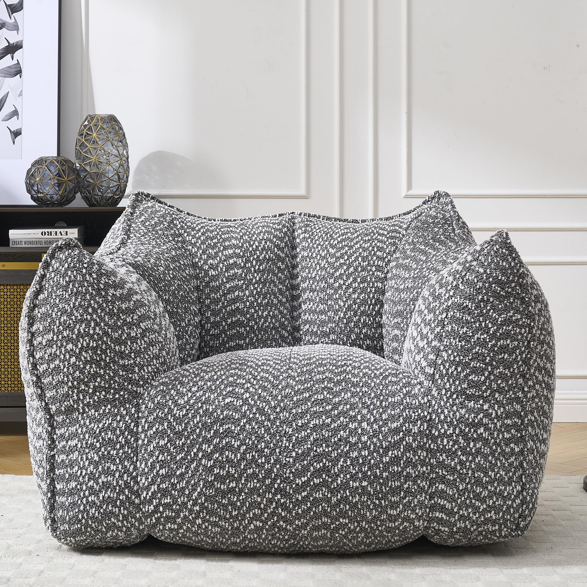 Large Grey Chenille Bean Bag Chair for Adults, Oversized Comfy Lounger for Living Room, Bedroom, Gaming, Reading, Watching TV, 47.2" x 36.2" x 30.7"