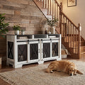Garvee 71" Double Dog Crate Furniture with Divider, Heavy Duty Wood & Metal Dog Cage for Large Dogs, Dual Compartment Dog Kennel with Double Doors, Indoor Dog Crate TV Stand