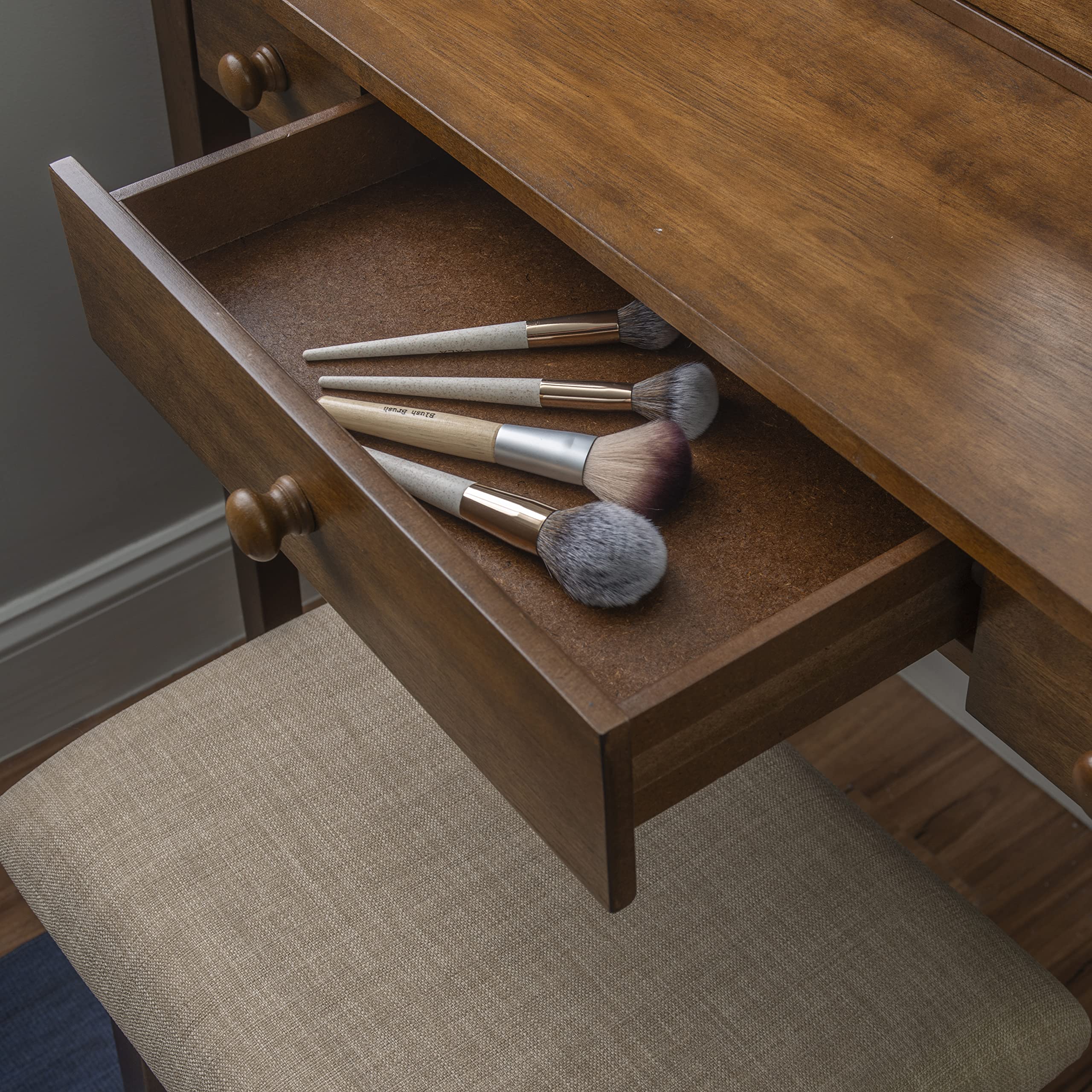 Linon MidCentury Walnut Upholstered Seat Beverly Vanity Set, Medium