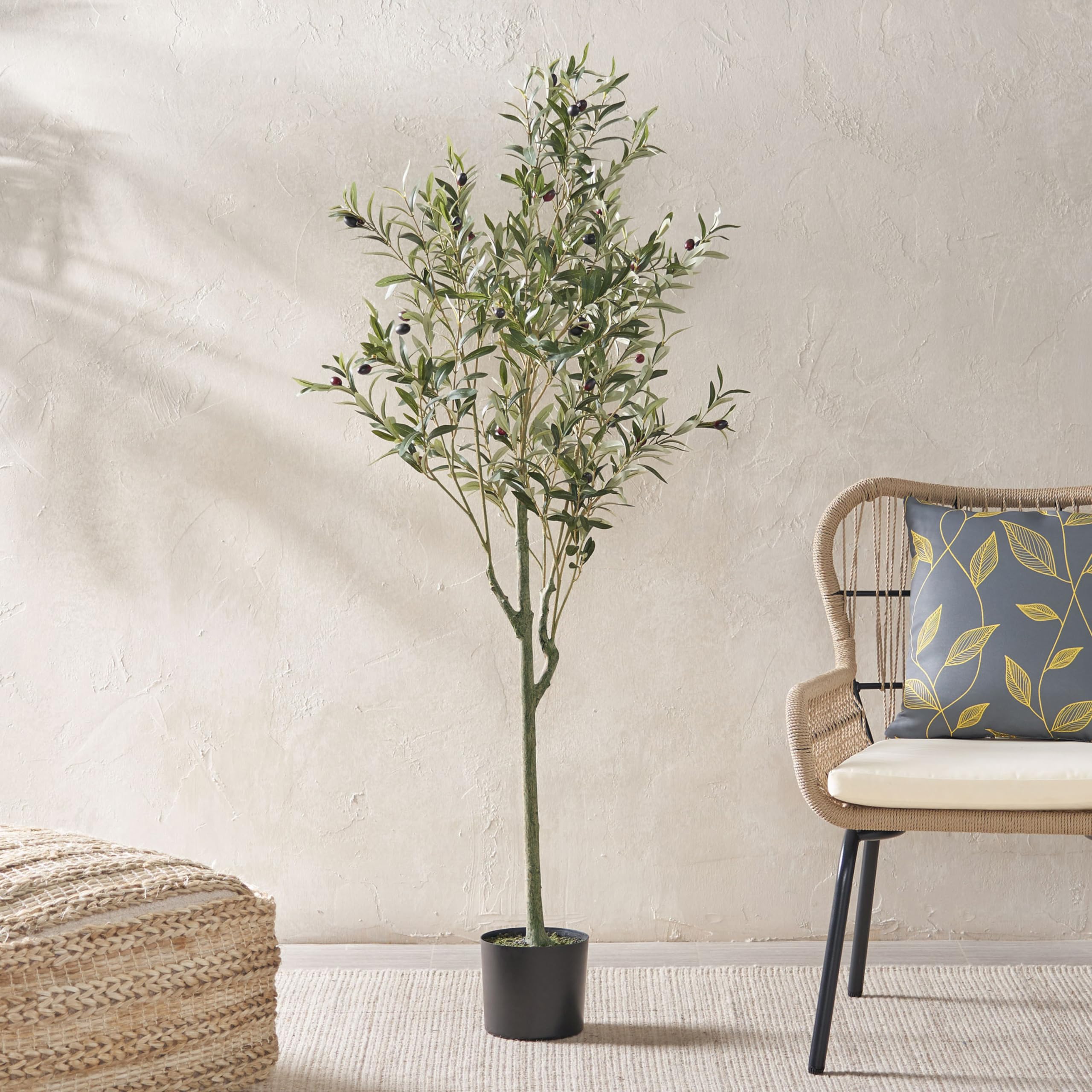 Artificial Olive Tree, Faux Potted Plant with Realistic Leaves and Olives, 59 Inch Tall, Indoor Decor