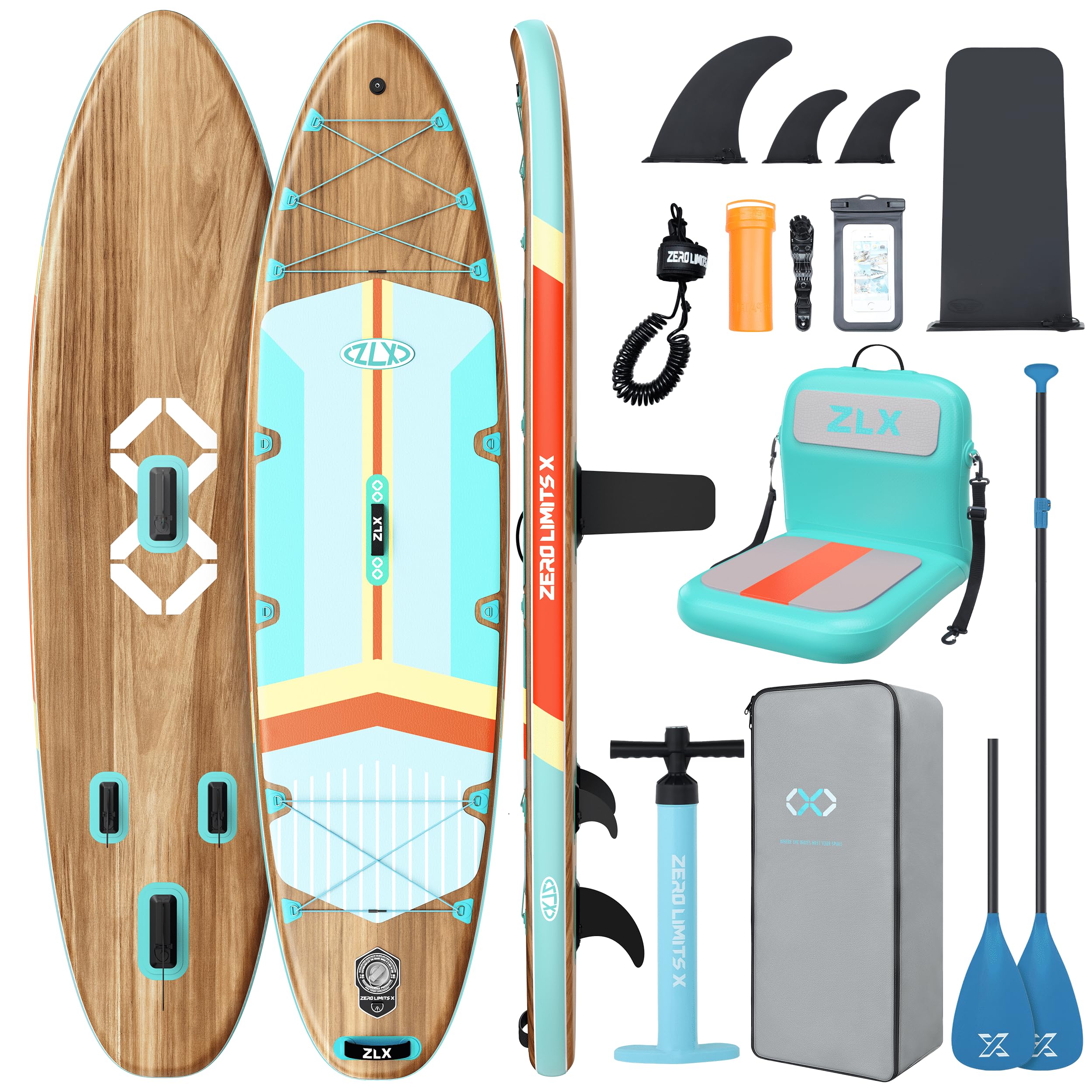 ZLX 11'6" Extra Large Inflatable Stand Up Paddle Board with Inflatable Seat | Stable Non-Slip Deck Pad and Premium iSUP Accessories - Portable Backpack & Upgraded Pump for Adults, All Skill Levels
