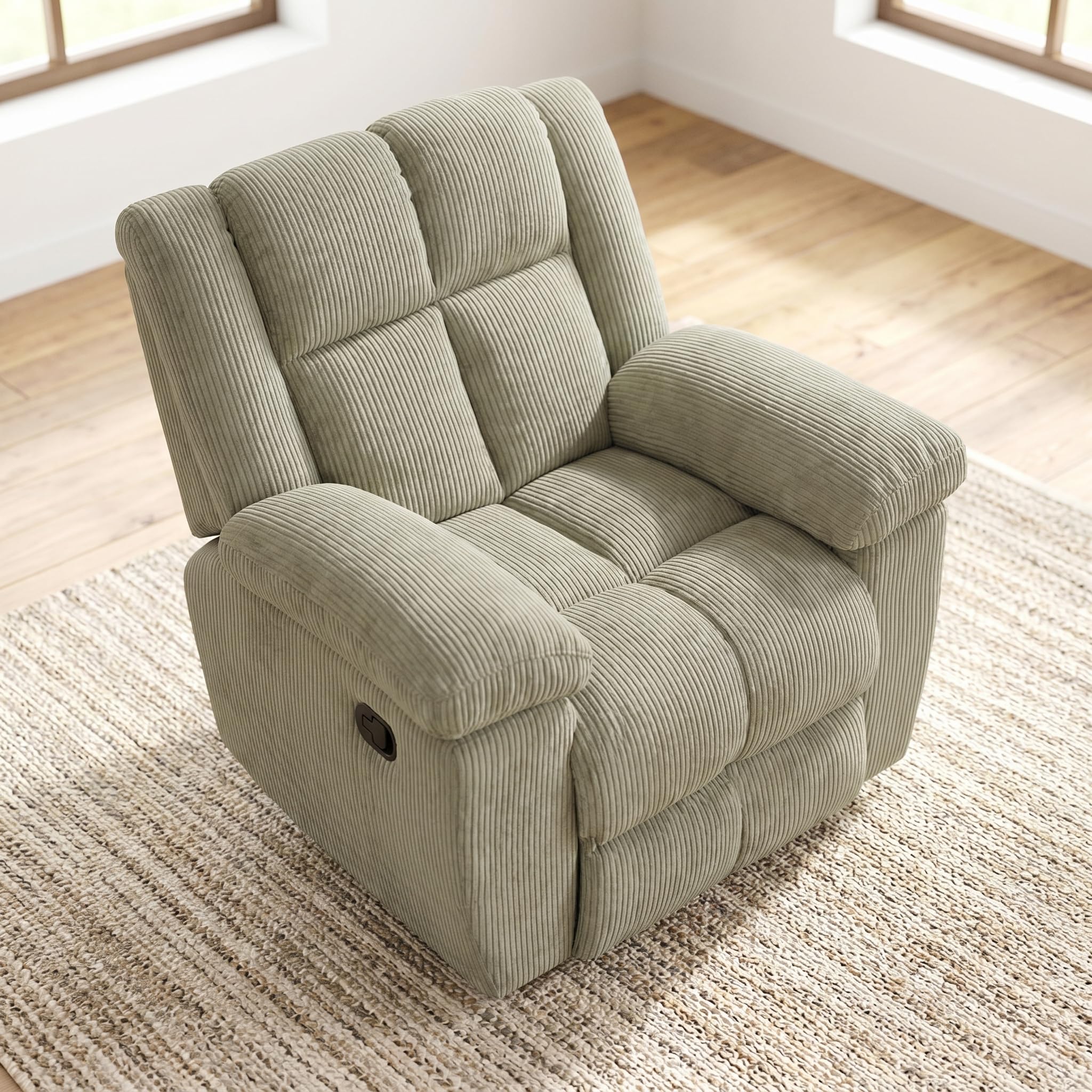 Trygoal Manual Recliner Chair, Nursery Rocking Chair, Linen Recliner Chair for Adults, Lazy Boy, Gaming Recliner wih Overstuffed Arms, Suitable for Home Theater, Living Room, Bedroom, Off-White